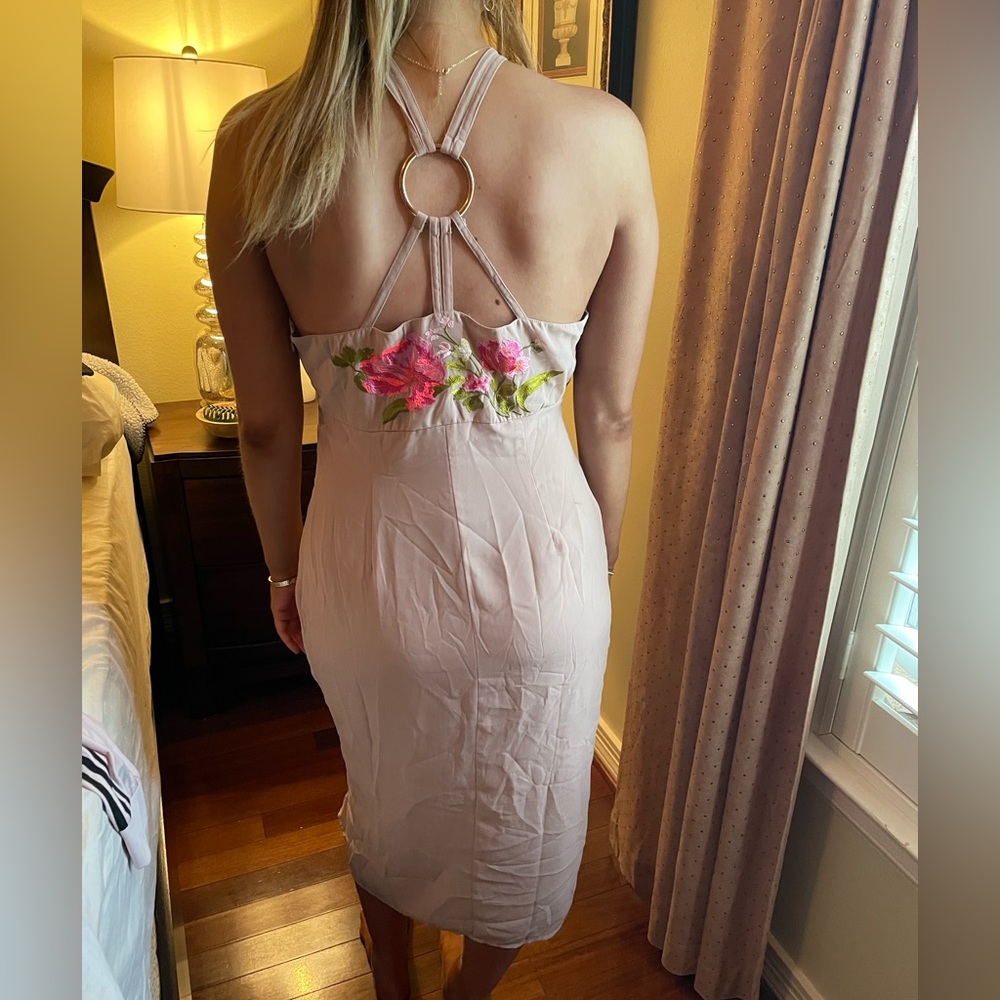 NWT ASOS crisscross neck embroidered dress in blush pink